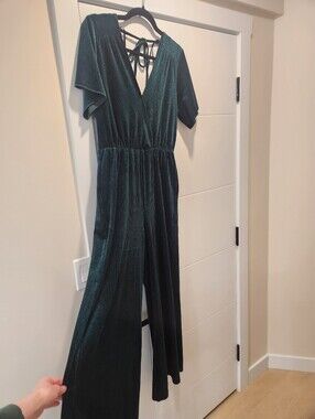 Minkpink Wide Leg Jumpsuit - Green With Sparkles